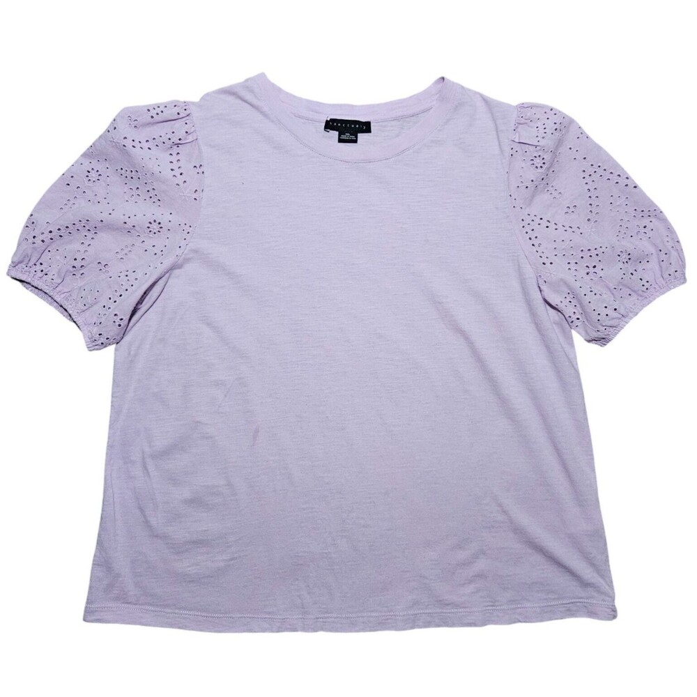 Sanctuary Womens XXL Embroidered Puff Sleeve Tee Purple Boho Cowgirl Coquette